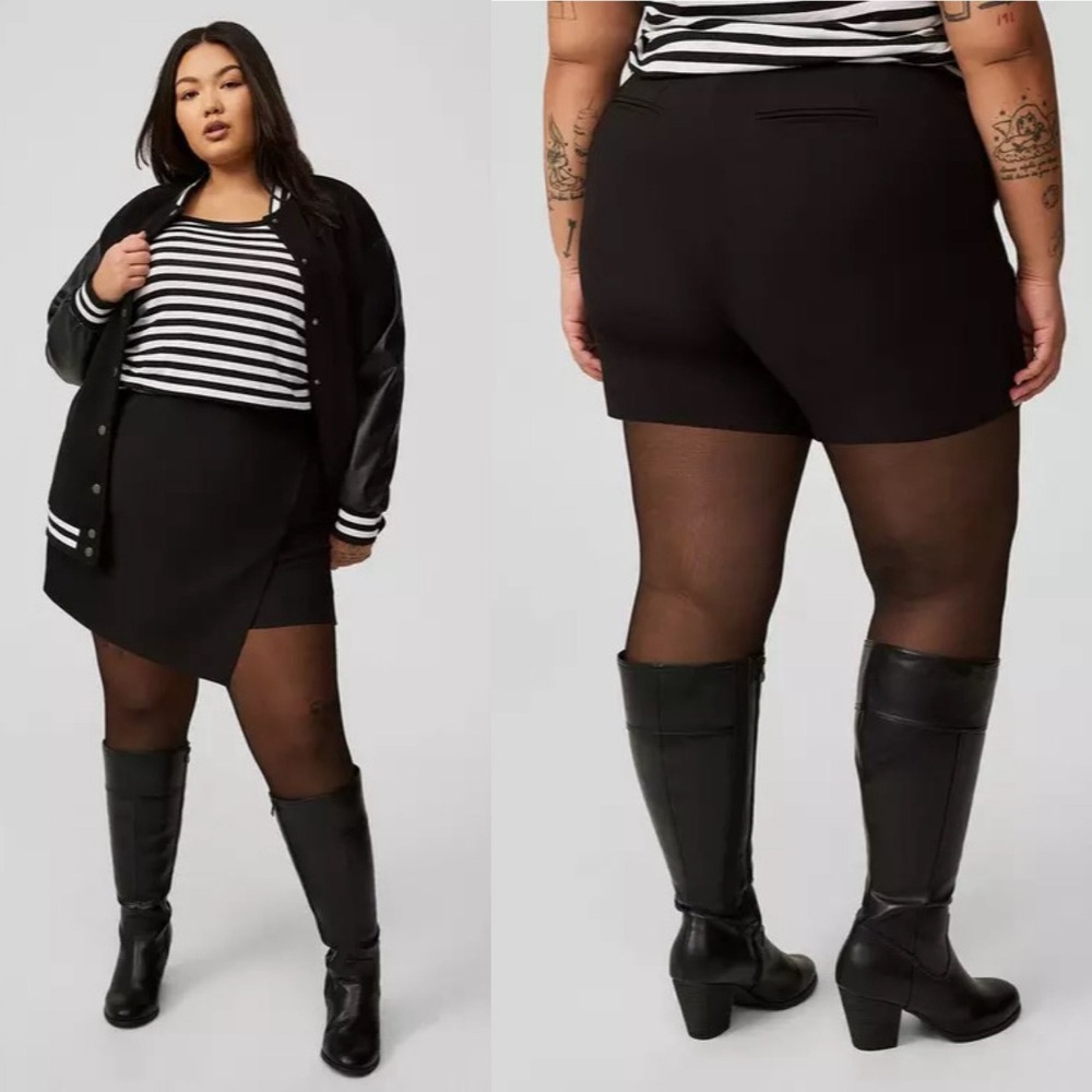 Torrid 5 Inch Pull-On Studio Refined Crepe High-Rise Asymmetrical Skort Black 1X